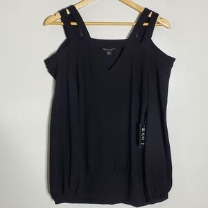 Boston Proper Black Ponte Knit Stretchy Cold Shoulder top blouse Size Medium NWT